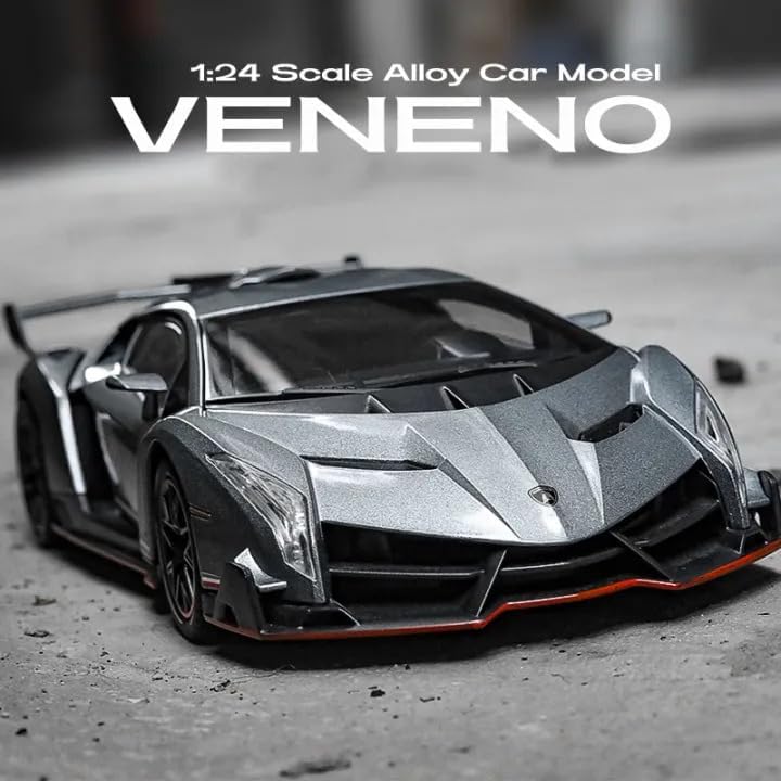 BIG SIZE LAMBORGHINI VENENO 1:24 DIECAST METAL PULLBACK TOY CAR WITH OPENABLE DOORS & LIGHT, MUSIC BOYS CAR FOR KIDS BEST TOYS GIFTS TOYS FOR KIDS [SIZE:-21CM*12CM*8.7CM]【 MULTICOLOR 】