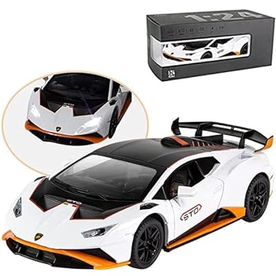 BIG SIZE LAMBORGHINI HURRICANE STO SPORTS 1:24 DIECAST METAL PULLBACK TOY CAR WITH OPENABLE DOORS & LIGHT, MUSIC BOYS CAR FOR KIDS BEST TOYS GIFTS TOYS FOR KIDS [SIZE:-21CM*9CM*5.3CM]【 MULTICOLOR 】