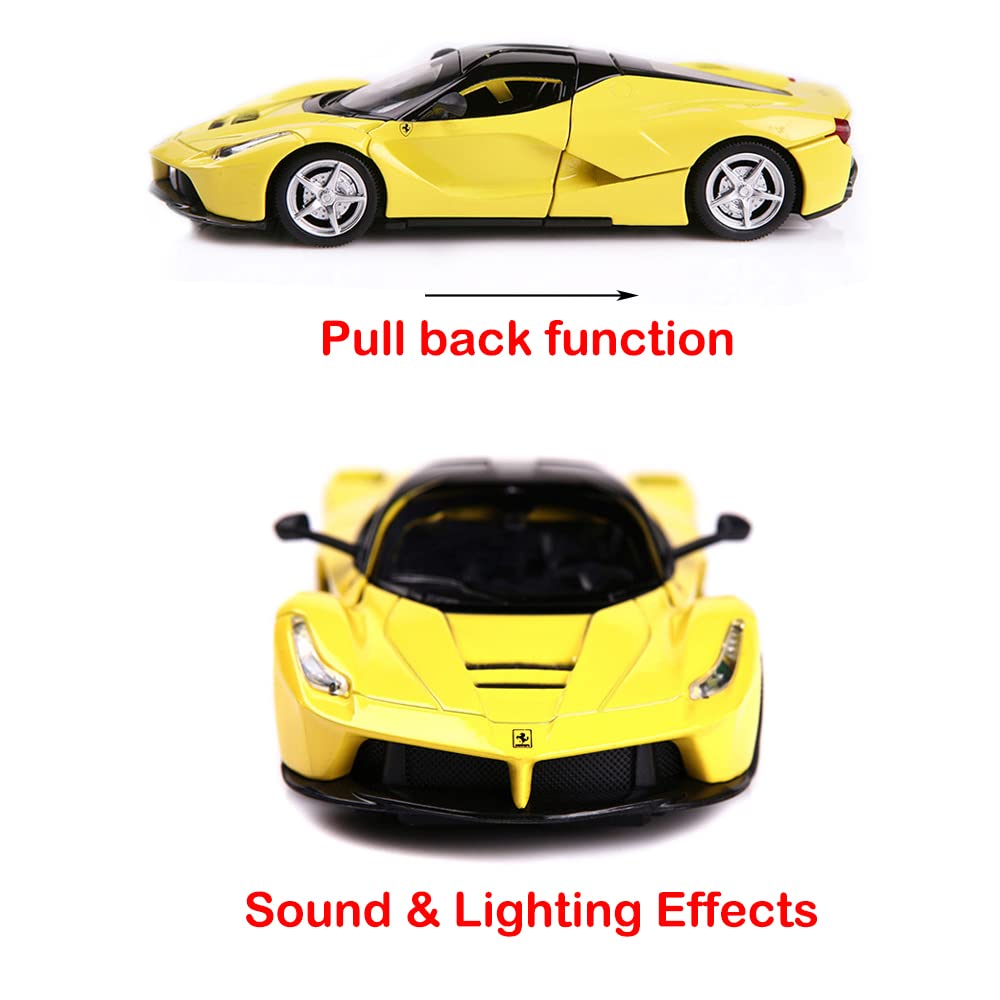 FERRARI LAFERRARI 1:32 DIECAST METAL PULLBACK TOY CAR WITH OPENABLE DOORS & LIGHT, MUSIC BOYS CAR FOR KIDS BEST TOYS GIFTS TOYS FOR KIDS [SIZE:-15.2CM*6CM*3.5CM]【 MULTICOLOR 】