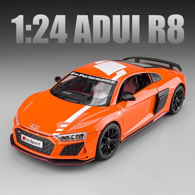 BIG SIZE AUDI R8 V10 1:24 DIECAST METAL PULLBACK TOY CAR WITH OPENABLE DOORS & LIGHT, MUSIC BOYS CAR FOR KIDS BEST TOYS GIFTS TOYS FOR KIDS [SIZE:-20CM*8.6CM*4.5CM]【 MULTICOLOR 】