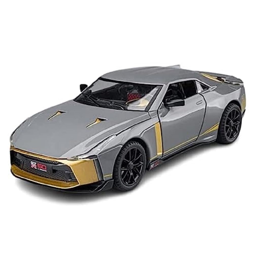 BIG SIZE NISSAN GTR-50 SPORT 1:24 DIECAST METAL PULLBACK TOY CAR WITH OPENABLE DOORS & LIGHT, MUSIC BOYS CAR FOR KIDS BEST TOYS GIFTS TOYS FOR KIDS [SIZE:-20.5CM*9.3CM*5.5CM]【 MULTICOLOR 】