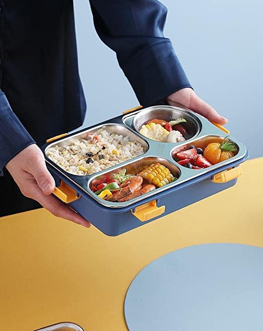 4 Compartment Lunch Box Stainless Steel Tiffin Box Microwave Safe