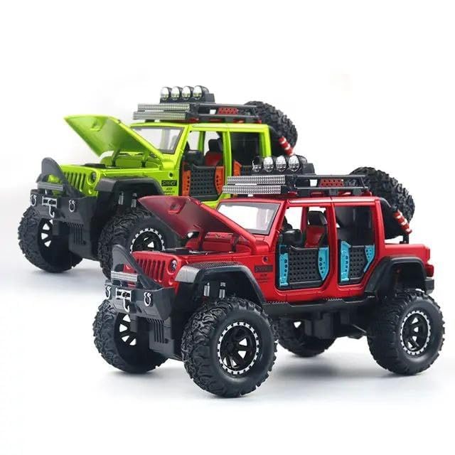 Exclusive Alloy Metal Pull Back Die-cast Car Scale Model with Sound Light Mini Auto Toy for Kids Metal Model Toy Car with Sound and Light (Wrangler Jeep - Multicolor)