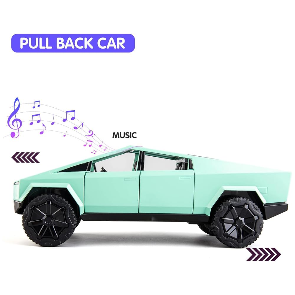 TESLA CYBERTRUCK 1:24 DIECAST METAL PULLBACK TOY CAR WITH OPENABLE DOORS & LIGHT, MUSIC BOYS CAR FOR KIDS BEST TOYS GIFTS TOYS FOR KIDS [SIZE:-23.5CM*8.5CM*8.5CM]【 MULTICOLOR 】