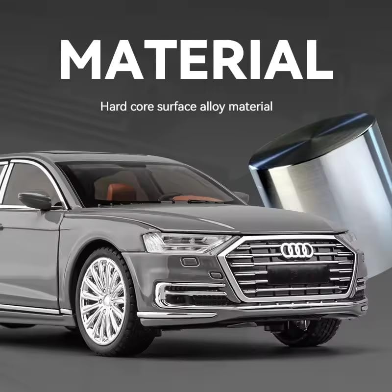 AUDI A8 1:24 DIECAST METAL PULLBACK TOY CAR WITH OPENABLE DOORS & LIGHT, MUSIC BOYS CAR FOR KIDS BEST TOYS GIFTS TOYS FOR KIDS [SIZE:-22CM*9CM*7CM]【 MULTICOLOR 】