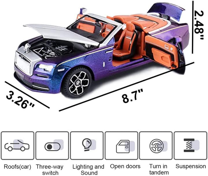 BIG SIZE ROLLS-ROYCE CONVERTIBLE SUPER SPORTS 1:24 DIECAST METAL PULLBACK TOY CAR WITH OPENABLE DOORS & LIGHT, MUSIC BOYS CAR FOR KIDS BEST TOYS GIFTS TOYS FOR KIDS [SIZE:-22.1CM* 8.2CM* 6.2CM]【 MULTICOLOR 】