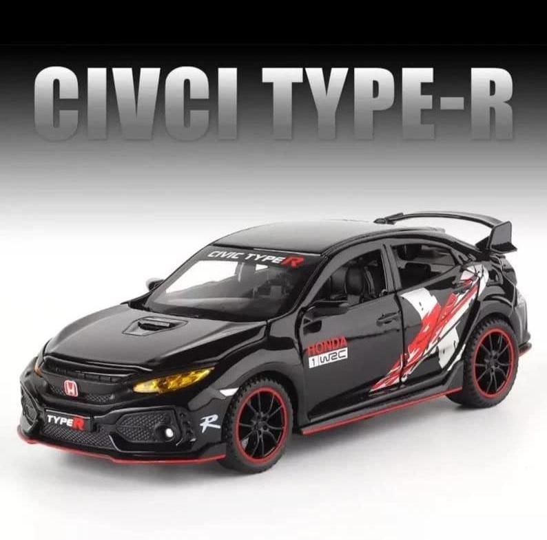 HONDA CIVIC TYPE-R 1:32 DIECAST METAL PULLBACK TOY CAR WITH OPENABLE DOORS & LIGHT, MUSIC BOYS CAR FOR KIDS BEST TOYS GIFTS TOYS FOR KIDS [SIZE:-15CM*6CM*4.5CM]【 MULTICOLOR 】