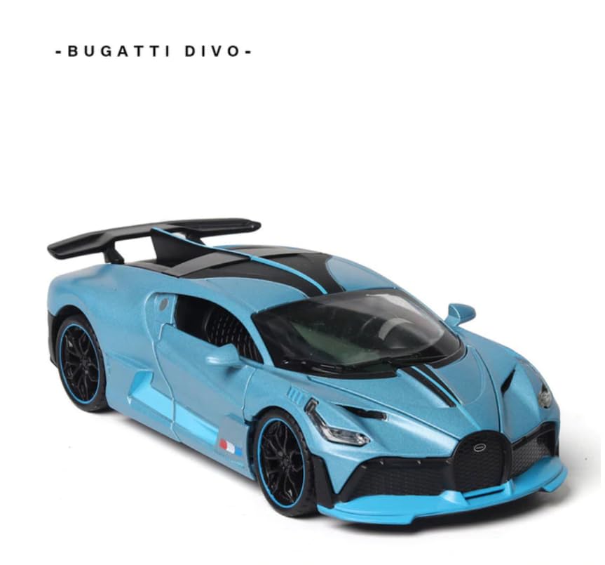 Bugatti 1:32 Diecast Scale Model Metal Pull Back with Openable Doors & Light, Music Toy Vehicle for Kids