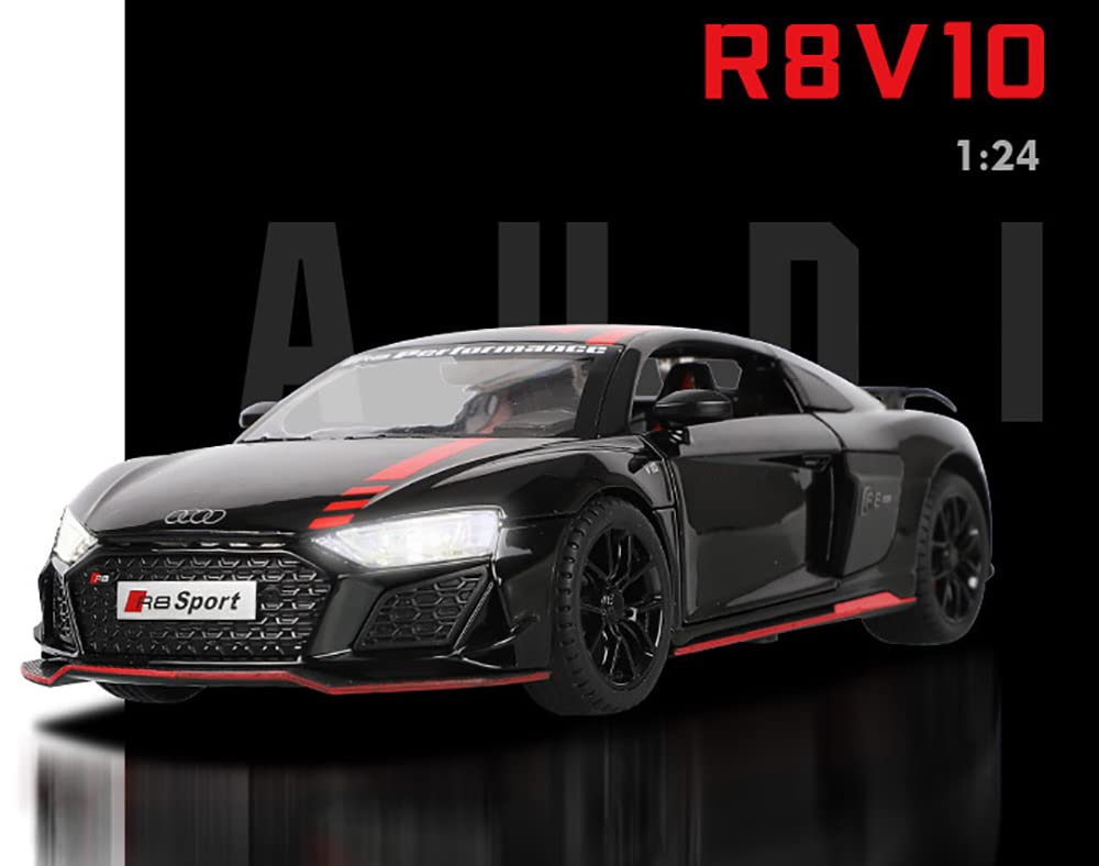 BIG SIZE AUDI R8 V10 1:24 DIECAST METAL PULLBACK TOY CAR WITH OPENABLE DOORS & LIGHT, MUSIC BOYS CAR FOR KIDS BEST TOYS GIFTS TOYS FOR KIDS [SIZE:-20CM*8.6CM*4.5CM]【 MULTICOLOR 】