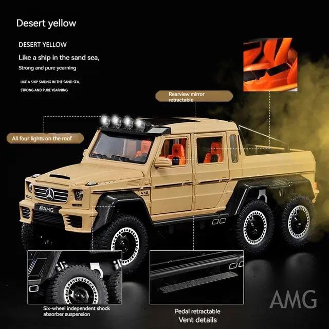 BIG SIZE MERCEDES 6X6 1:24 DIECAST METAL PULLBACK TOY CAR WITH OPENABLE DOORS & LIGHT, MUSIC BOYS CAR FOR KIDS BEST TOYS GIFTS TOYS FOR KIDS [SIZE:-22CM*9CM*7CM]【 MULTICOLOR 】