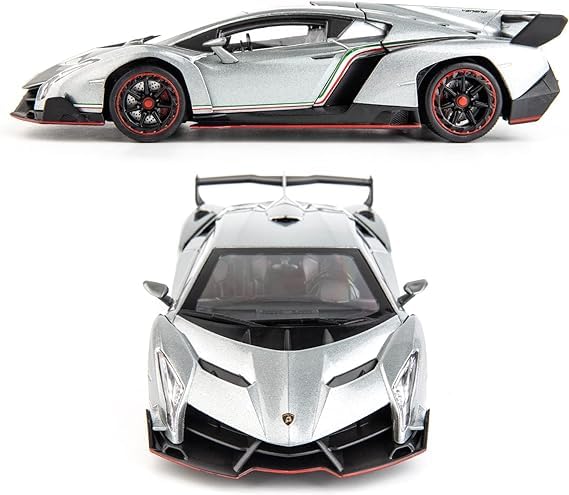 BIG SIZE LAMBORGHINI VENENO 1:24 DIECAST METAL PULLBACK TOY CAR WITH OPENABLE DOORS & LIGHT, MUSIC BOYS CAR FOR KIDS BEST TOYS GIFTS TOYS FOR KIDS [SIZE:-21CM*12CM*8.7CM]【 MULTICOLOR 】