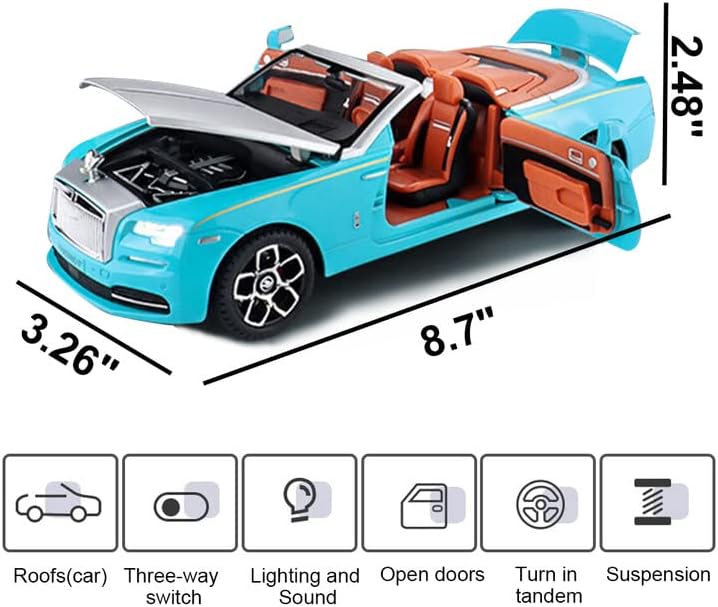 BIG SIZE ROLLS-ROYCE CONVERTIBLE SUPER SPORTS 1:24 DIECAST METAL PULLBACK TOY CAR WITH OPENABLE DOORS & LIGHT, MUSIC BOYS CAR FOR KIDS BEST TOYS GIFTS TOYS FOR KIDS [SIZE:-22.1CM* 8.2CM* 6.2CM]【 MULTICOLOR 】