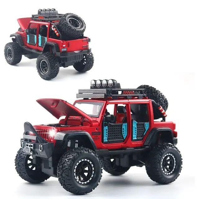 Exclusive Alloy Metal Pull Back Die-cast Car Scale Model with Sound Light Mini Auto Toy for Kids Metal Model Toy Car with Sound and Light (Wrangler Jeep - Multicolor)