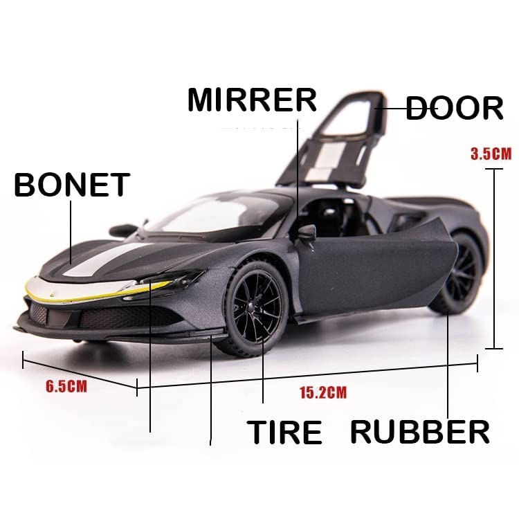 FERRARI SF90 1:32 DIECAST METAL PULLBACK TOY CAR WITH OPENABLE DOORS & LIGHT, MUSIC BOYS CAR FOR KIDS BEST TOYS GIFTS TOYS FOR KIDS [SIZE:-15.2CM*6.5CM*3.5CM]【 MULTICOLOR 】