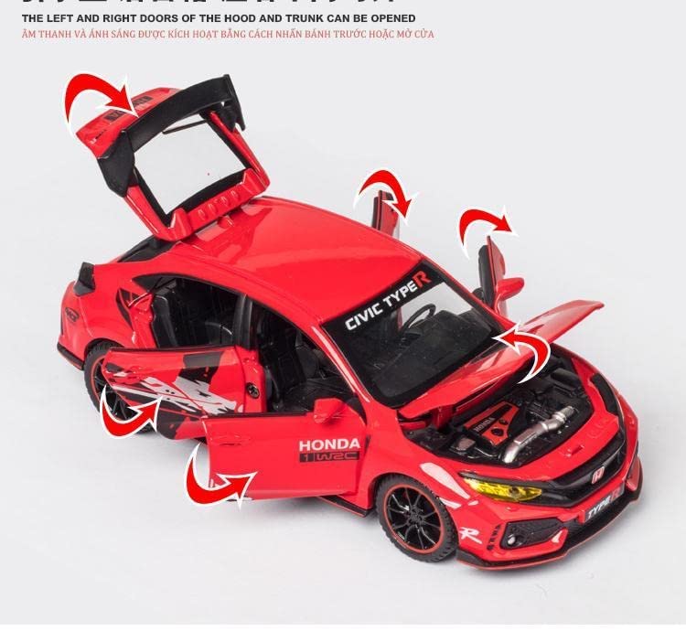 HONDA CIVIC TYPE-R 1:32 DIECAST METAL PULLBACK TOY CAR WITH OPENABLE DOORS & LIGHT, MUSIC BOYS CAR FOR KIDS BEST TOYS GIFTS TOYS FOR KIDS [SIZE:-15CM*6CM*4.5CM]【 MULTICOLOR 】