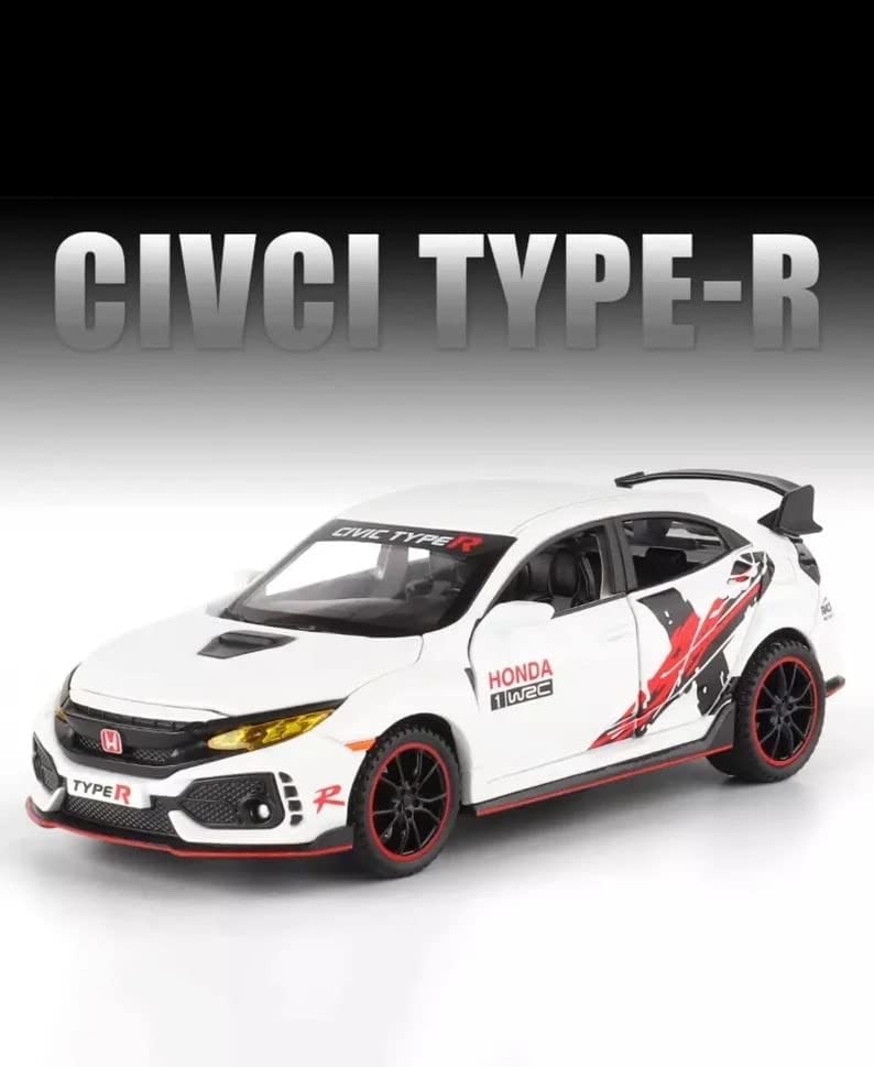 HONDA CIVIC TYPE-R 1:32 DIECAST METAL PULLBACK TOY CAR WITH OPENABLE DOORS & LIGHT, MUSIC BOYS CAR FOR KIDS BEST TOYS GIFTS TOYS FOR KIDS [SIZE:-15CM*6CM*4.5CM]【 MULTICOLOR 】