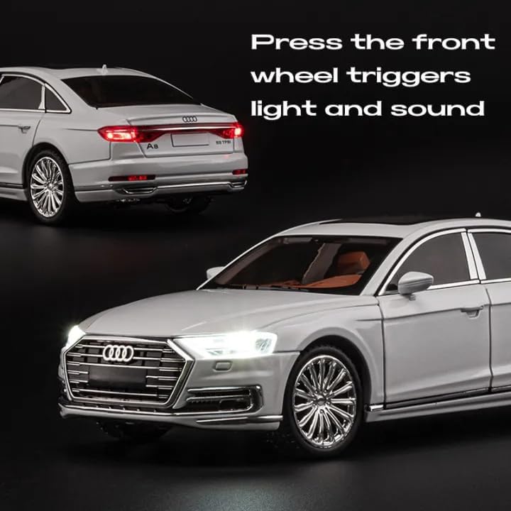 AUDI A8 1:24 DIECAST METAL PULLBACK TOY CAR WITH OPENABLE DOORS & LIGHT, MUSIC BOYS CAR FOR KIDS BEST TOYS GIFTS TOYS FOR KIDS [SIZE:-22CM*9CM*7CM]【 MULTICOLOR 】