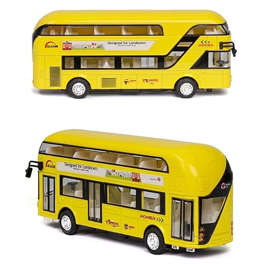 Diecast Metal Alloy London Long Bus Double Decker Bus Light & Music Open Door Collection Bus Toys for Boy Kids (Multicolor)