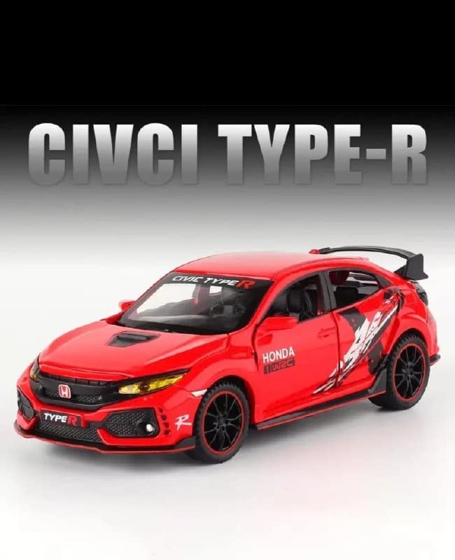 HONDA CIVIC TYPE-R 1:32 DIECAST METAL PULLBACK TOY CAR WITH OPENABLE DOORS & LIGHT, MUSIC BOYS CAR FOR KIDS BEST TOYS GIFTS TOYS FOR KIDS [SIZE:-15CM*6CM*4.5CM]【 MULTICOLOR 】