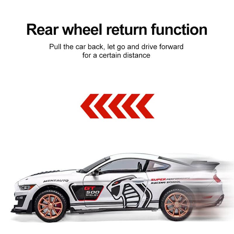 MUSTANG GT500 1:32 DIECAST METAL PULLBACK TOY CAR WITH OPENABLE DOORS & LIGHT, MUSIC BOYS CAR FOR KIDS BEST TOYS GIFTS TOYS FOR KIDS [SIZE:-16CM*6.8CM*4.5CM]【 MULTICOLOR 】