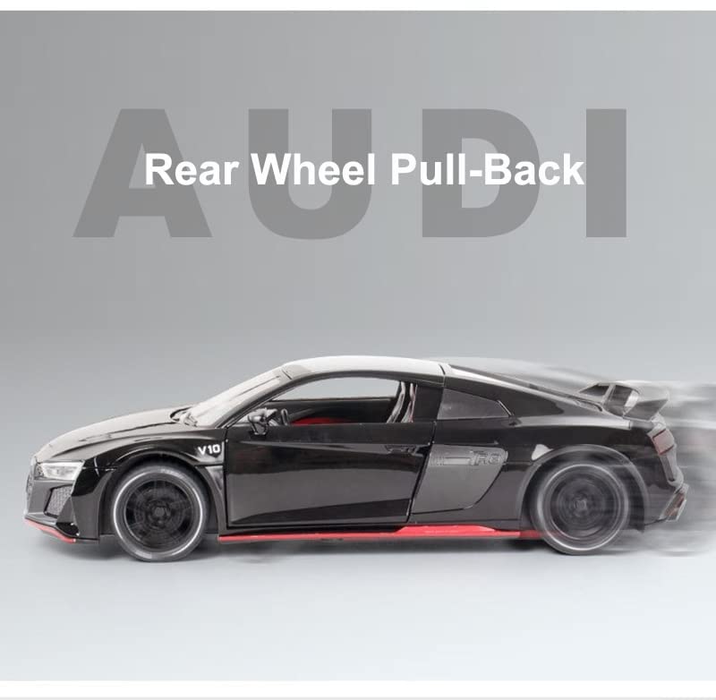 BIG SIZE AUDI R8 V10 1:24 DIECAST METAL PULLBACK TOY CAR WITH OPENABLE DOORS & LIGHT, MUSIC BOYS CAR FOR KIDS BEST TOYS GIFTS TOYS FOR KIDS [SIZE:-20CM*8.6CM*4.5CM]【 MULTICOLOR 】