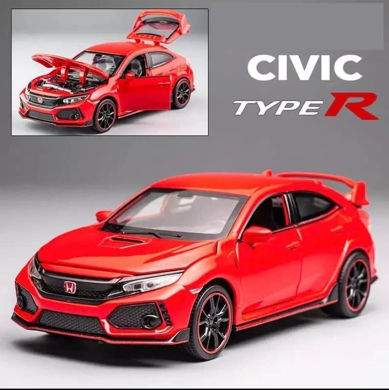 HONDA CIVIC TYPE-R 1:32 DIECAST METAL PULLBACK TOY CAR WITH OPENABLE DOORS & LIGHT, MUSIC BOYS CAR FOR KIDS BEST TOYS GIFTS TOYS FOR KIDS [SIZE:-15CM*6CM*4.5CM]【 MULTICOLOR 】