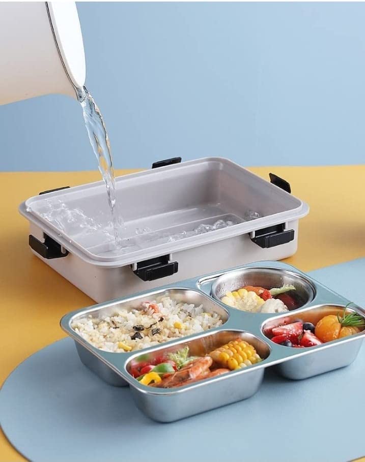 4 Compartment Lunch Box Stainless Steel Tiffin Box Microwave Safe
