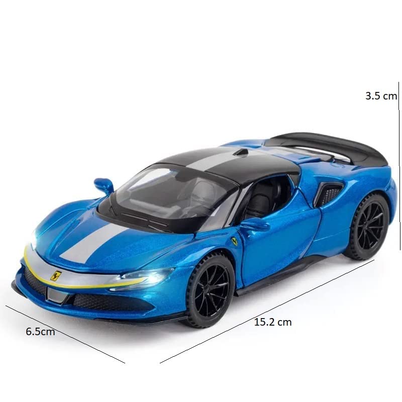 FERRARI SF90 1:32 DIECAST METAL PULLBACK TOY CAR WITH OPENABLE DOORS & LIGHT, MUSIC BOYS CAR FOR KIDS BEST TOYS GIFTS TOYS FOR KIDS [SIZE:-15.2CM*6.5CM*3.5CM]【 MULTICOLOR 】