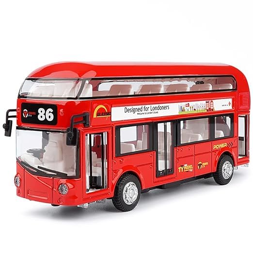 Diecast Metal Alloy London Long Bus Double Decker Bus Light & Music Open Door Collection Bus Toys for Boy Kids (Multicolor)