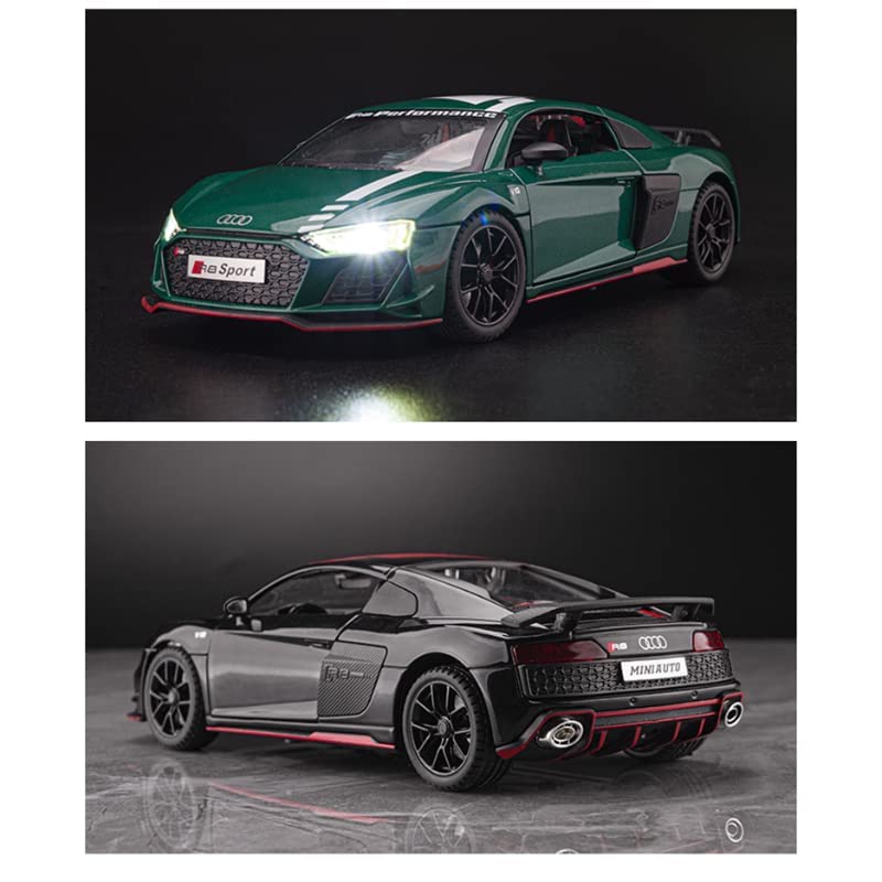 BIG SIZE AUDI R8 V10 1:24 DIECAST METAL PULLBACK TOY CAR WITH OPENABLE DOORS & LIGHT, MUSIC BOYS CAR FOR KIDS BEST TOYS GIFTS TOYS FOR KIDS [SIZE:-20CM*8.6CM*4.5CM]【 MULTICOLOR 】