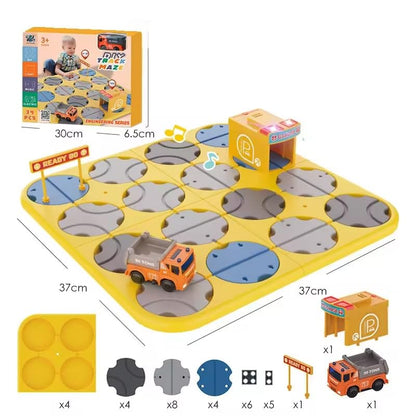 CONSTRUCTION VEHICLE DIY TRACK MAZE RACE CAR TRACK BUILDING BLOCK EDUCATIONAL TOY SET TILES DIY PLAY SET 2 LIGHT UP CAR STEM LEARNING CONSTRUCTION