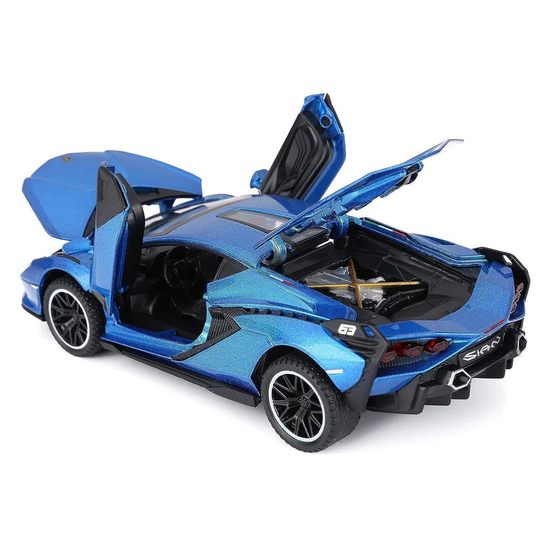 LAMBORGHINI SIAN 1:32 DIECAST METAL PULLBACK TOY CAR WITH OPENABLE DOORS & LIGHT, MUSIC BOYS CAR FOR KIDS BEST TOYS GIFTS TOYS FOR KIDS [SIZE:-16CM*7CM*4.5CM]【 MULTICOLOR 】