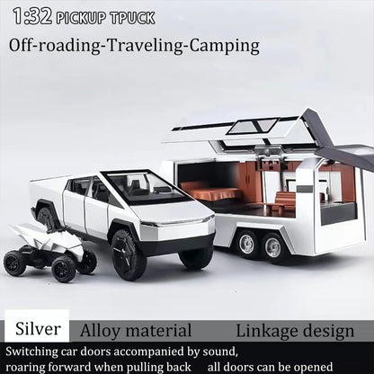Tesla Cyber Truck Pick-up Trailer Camper Scale Model Diecast Metalcar - All Size