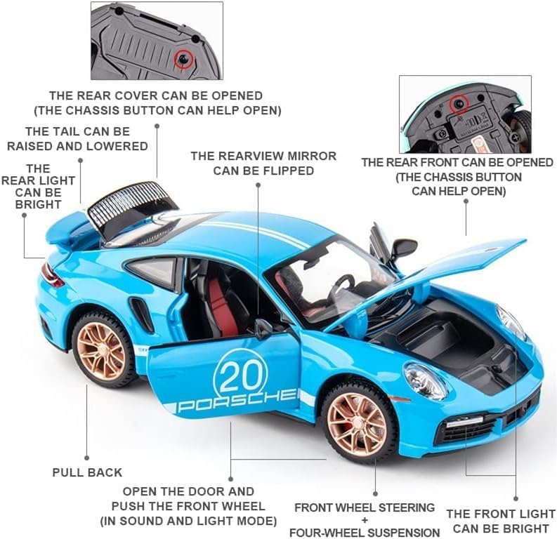 PORSCHE 911 1:32 DIECAST METAL PULLBACK TOY CAR WITH OPENABLE DOORS & LIGHT, MUSIC BOYS CAR FOR KIDS BEST TOYS GIFTS TOYS FOR KIDS [SIZE:-16.3CM*7.5CM*4.6CM]【 MULTICOLOR 】