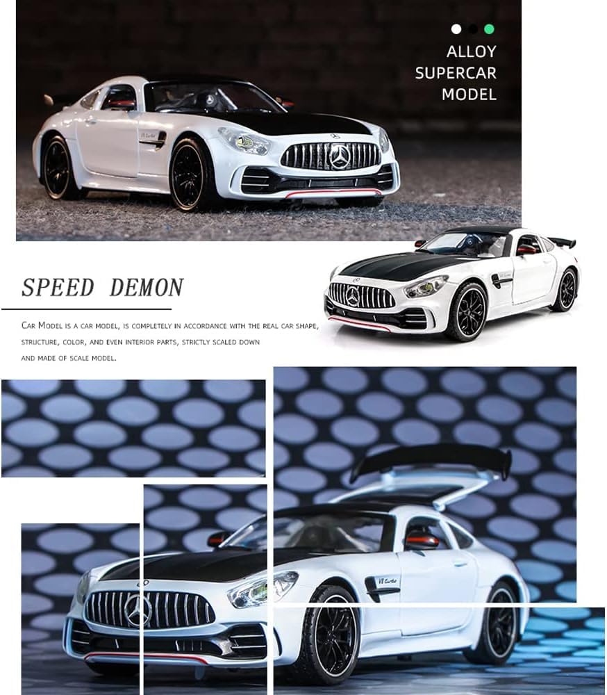 BIG SIZE MERCEDES BENZ AMG GTR 1:24 DIECAST METAL PULLBACK TOY CAR WITH OPENABLE DOORS & LIGHT, MUSIC BOYS CAR FOR KIDS BEST TOYS GIFTS TOYS FOR KIDS [SIZE:-21.5CM*8.7CM*6CM]【 MULTICOLOR 】