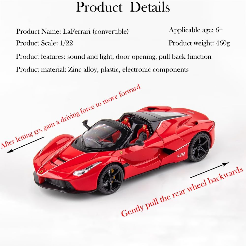 Big Size 1:24 Ferrari Rafa Roadster Sports Car Scale Model Diecast Metal Car