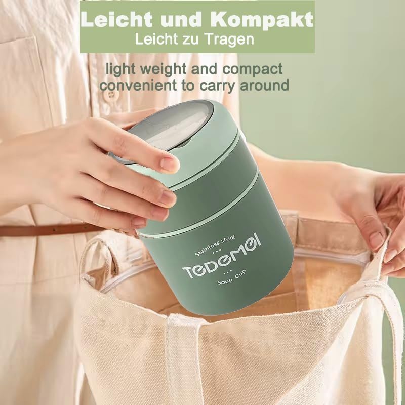 2 Container Portable Thermal Lunch Box with Stainless Steel