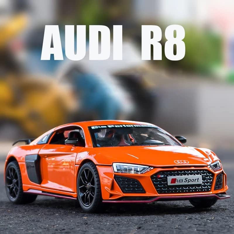 BIG SIZE AUDI R8 V10 1:24 DIECAST METAL PULLBACK TOY CAR WITH OPENABLE DOORS & LIGHT, MUSIC BOYS CAR FOR KIDS BEST TOYS GIFTS TOYS FOR KIDS [SIZE:-20CM*8.6CM*4.5CM]【 MULTICOLOR 】