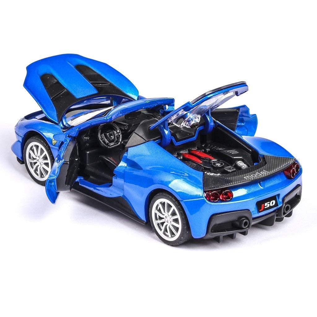 FERRARI J50 1:32 DIECAST METAL PULLBACK TOY CAR WITH OPENABLE DOORS & LIGHT, MUSIC BOYS CAR FOR KIDS BEST TOYS GIFTS TOYS FOR KIDS [SIZE:-16CM*6.5CM*4CM]【 MULTICOLOR 】