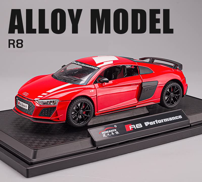 BIG SIZE AUDI R8 V10 1:24 DIECAST METAL PULLBACK TOY CAR WITH OPENABLE DOORS & LIGHT, MUSIC BOYS CAR FOR KIDS BEST TOYS GIFTS TOYS FOR KIDS [SIZE:-20CM*8.6CM*4.5CM]【 MULTICOLOR 】