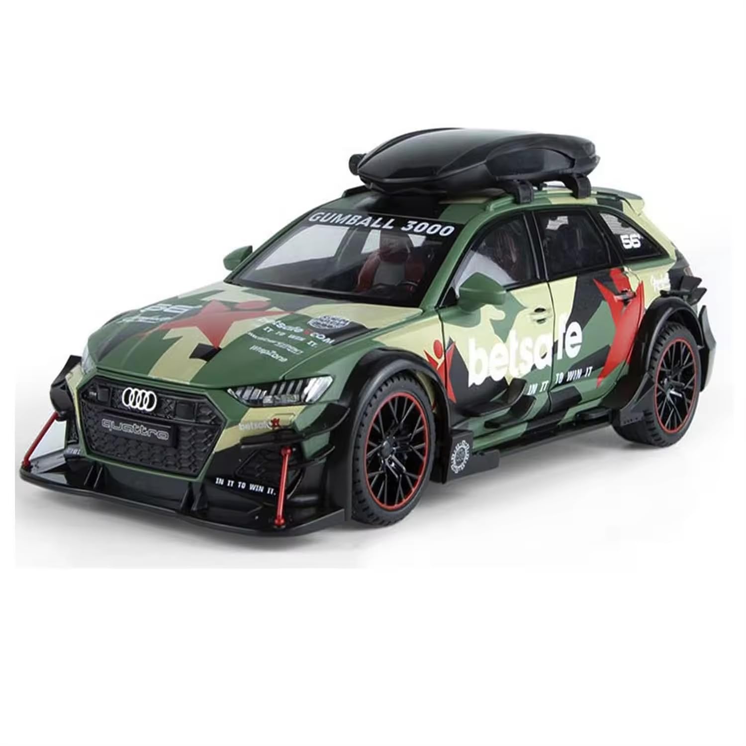 Audi RS6 Militery Supercar 1:24 Diecast Scale Model Metal Pull Back Toy car for Kids with Openable Doors & Light, Music Toy Vehicle for Kids - Colours as Per Stock【 MULTICOLOR 】