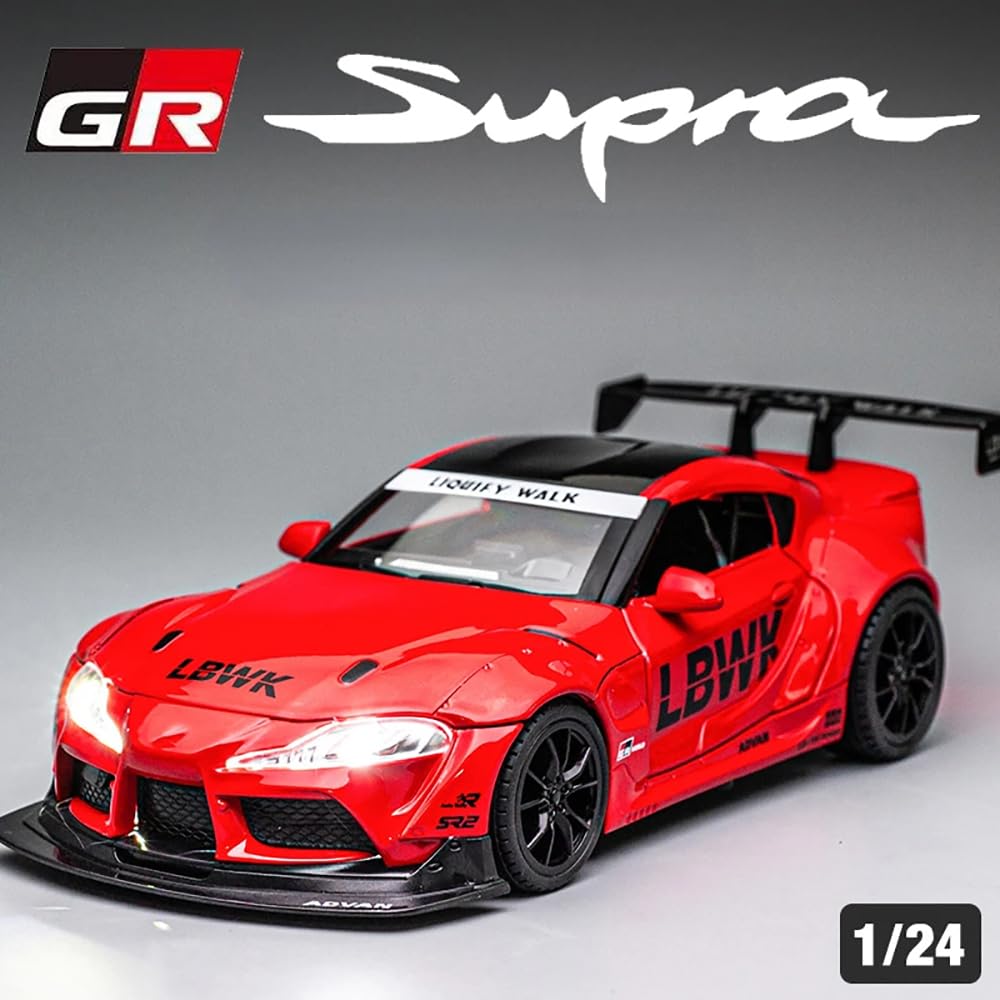 TOYOTA SUPRA GR LBWK 1:24 DIECAST METAL PULLBACK TOY CAR WITH OPENABLE DOORS & LIGHT, MUSIC BOYS CAR FOR KIDS BEST TOYS GIFTS TOYS FOR KIDS [SIZE:-22CM*9CM*7CM]【 MULTICOLOR 】