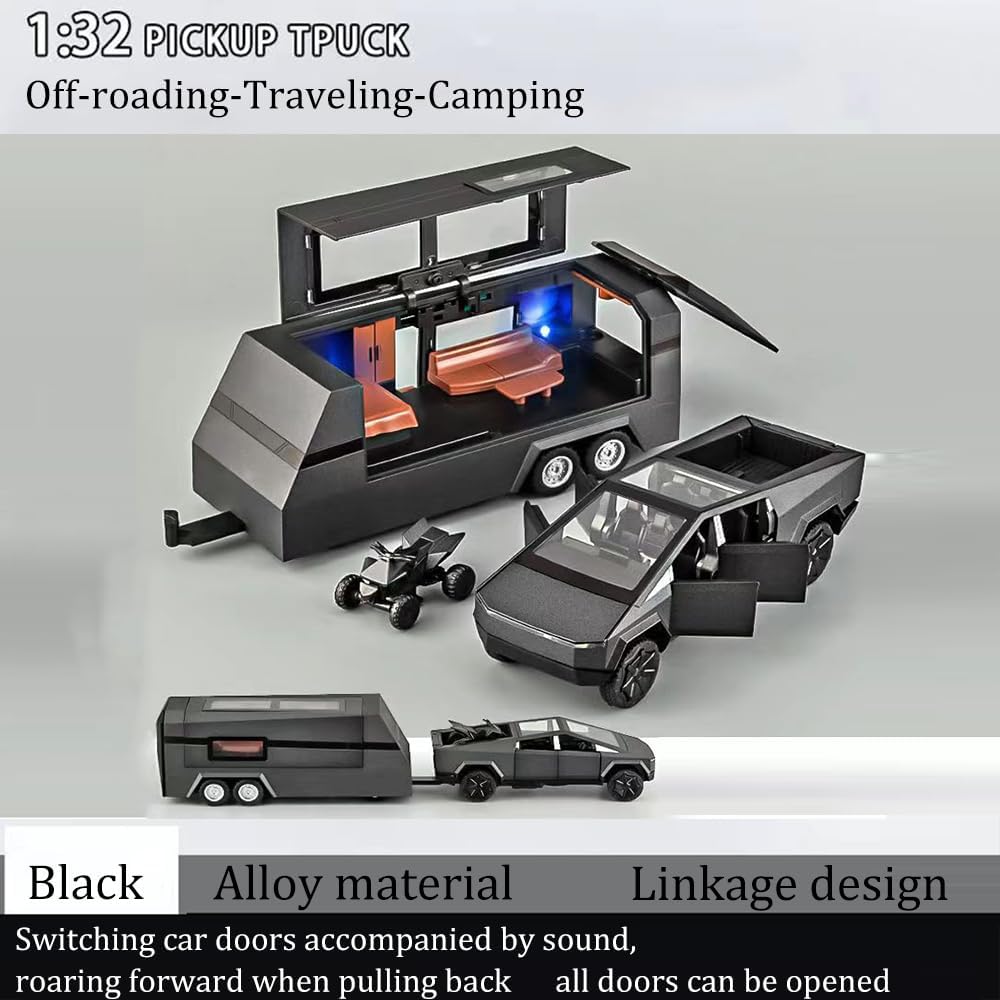 Tesla Cyber Truck Pick-up Trailer Camper Scale Model Diecast Metalcar - All Size