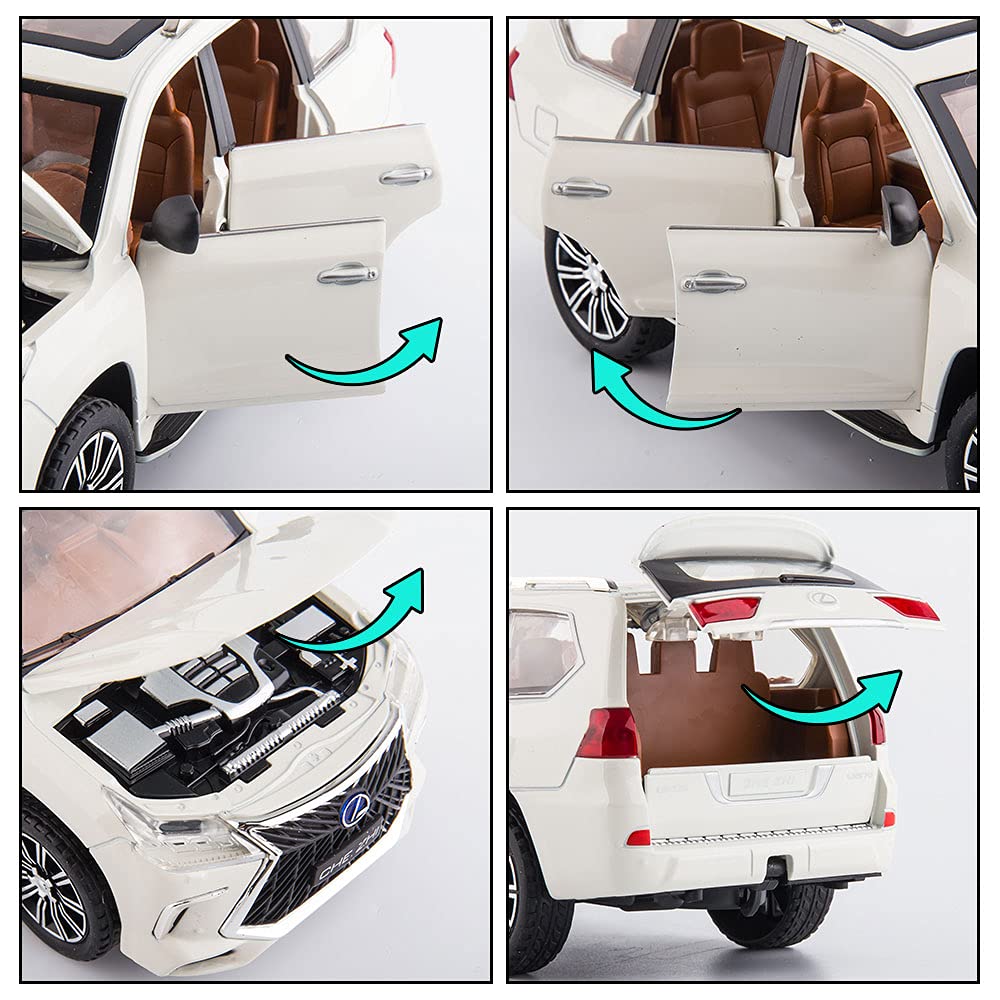 BIG SIZE LEXUS LX570 1:24 DIECAST METAL PULLBACK TOY CAR WITH OPENABLE DOORS & LIGHT, MUSIC BOYS CAR FOR KIDS BEST TOYS GIFTS TOYS FOR KIDS [SIZE:-21CM*9.5CM*8.4CM]【 MULTICOLOR 】