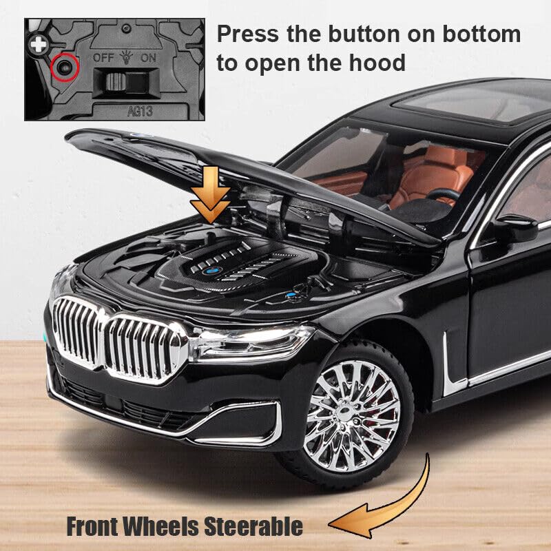 BMW 760Li Big 1:24 Diecast Scale Model Metal Pull Back with Openable Doors & Light, Music Toy Vehicle for Kids [SIZE:-21 CM*9CM*8.5CM]【 MULTICOLOR 】