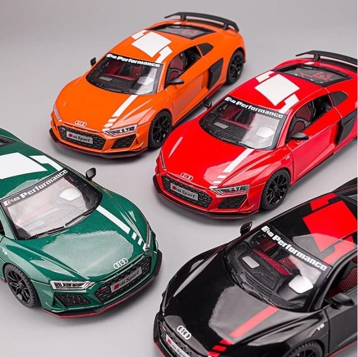 BIG SIZE AUDI R8 V10 1:24 DIECAST METAL PULLBACK TOY CAR WITH OPENABLE DOORS & LIGHT, MUSIC BOYS CAR FOR KIDS BEST TOYS GIFTS TOYS FOR KIDS [SIZE:-20CM*8.6CM*4.5CM]【 MULTICOLOR 】