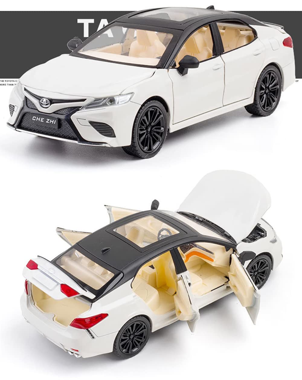 BIG SIZE TOYOTA CAMRRY 1:24 DIECAST METAL PULLBACK TOY CAR WITH OPENABLE DOORS & LIGHT, MUSIC BOYS CAR FOR KIDS BEST TOYS GIFTS TOYS FOR KIDS [SIZE:-20.5CM*9CM*6.2CM]【 MULTICOLOR 】