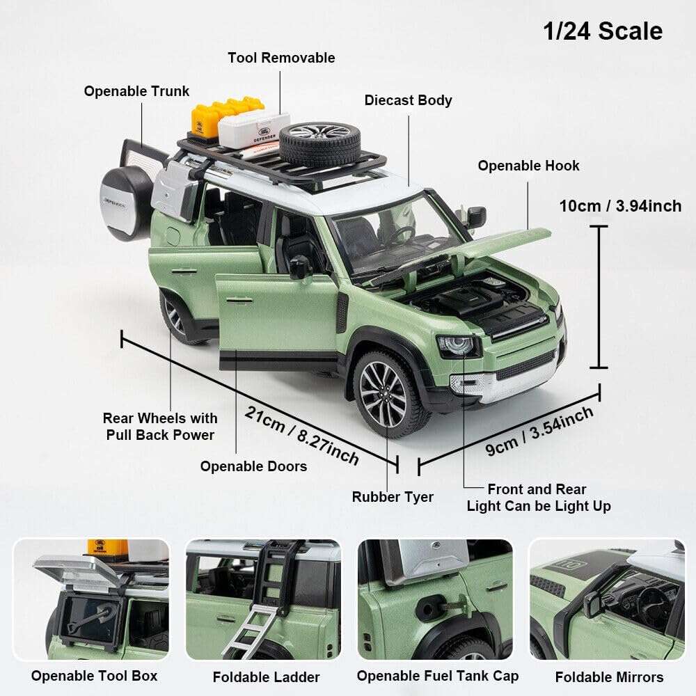 BIG SIZE LAND ROVER DEFENDER VEHICLE 1:24 DIECAST METAL PULLBACK TOY CAR WITH OPENABLE DOORS & LIGHT, MUSIC BOYS CAR FOR KIDS BEST TOYS GIFTS TOYS FOR KIDS [SIZE:-21CM*10CM*9CM]【 MULTICOLOR 】