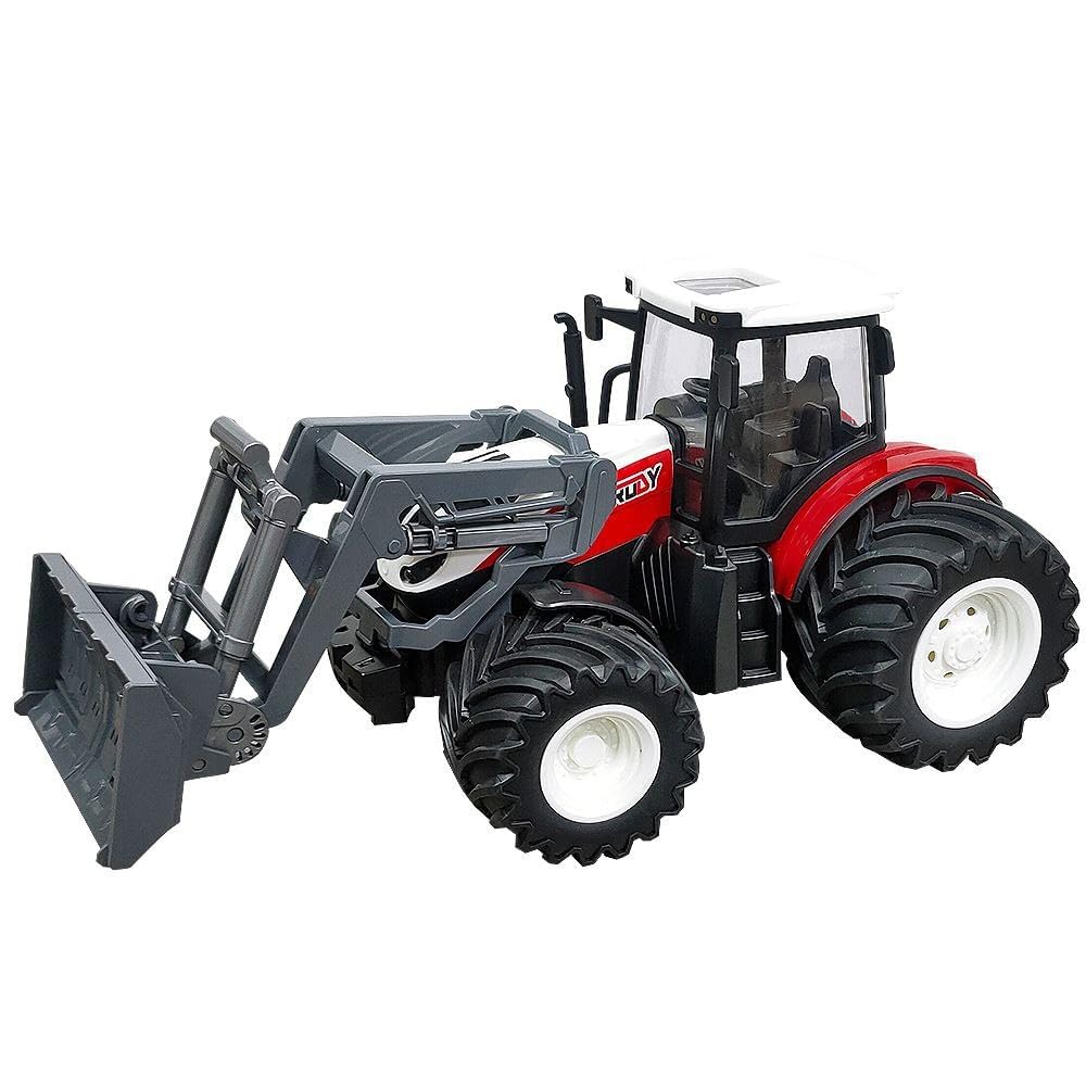 REMOTE CONTROL FARM TRACTOR FOR KIDS, REALISTIC RC TRACTOR WITH REAR LOADER AND FRONT LOADER, MULTI COLOUR  [SIZE:-21CM*12CM*7CM]