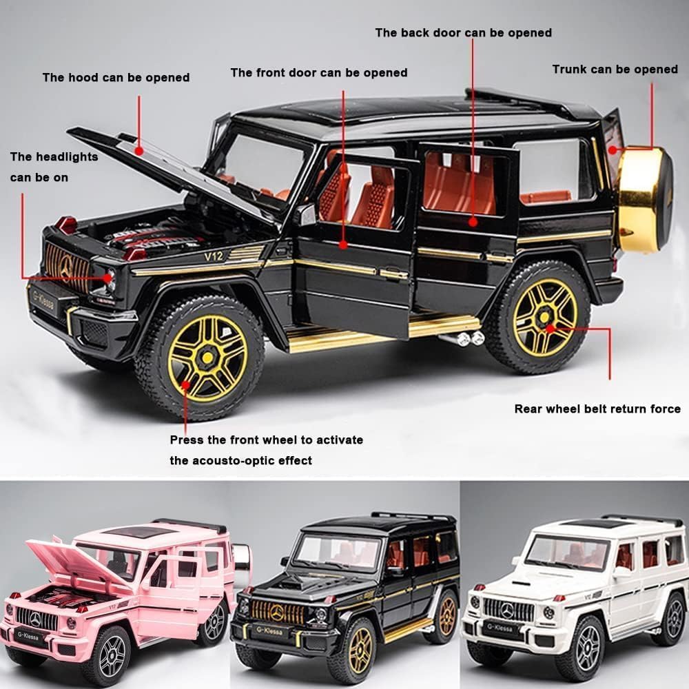 BIG SIZE MERCEDES BENZ G-KLESSA G-63 1:24 DIECAST METAL PULLBACK TOY CAR WITH OPENABLE DOORS & LIGHT, MUSIC BOYS CAR FOR KIDS BEST TOYS GIFTS TOYS FOR KIDS [SIZE:-22CM*9.3CM*8.5CM]【 MULTICOLOR 】